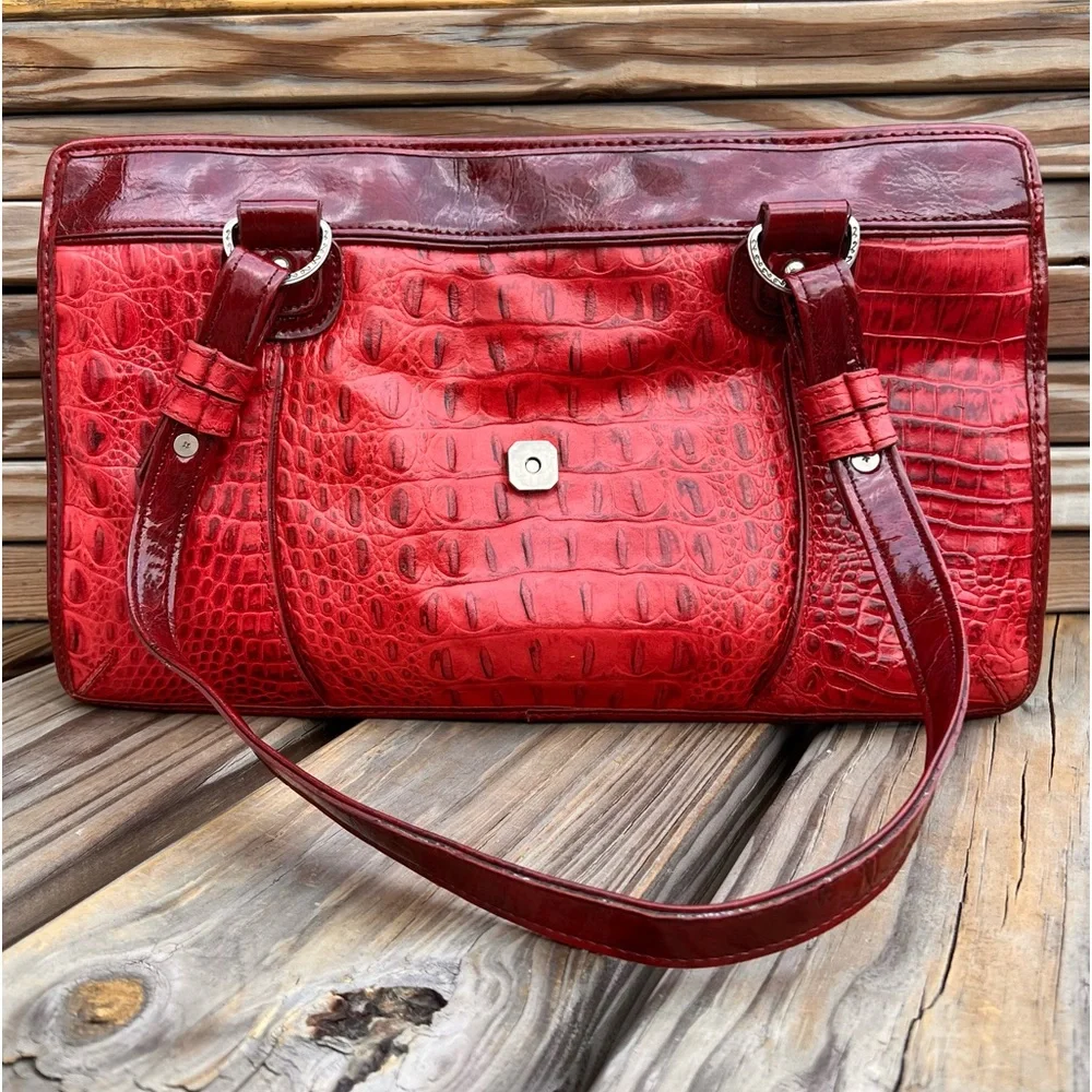 - Red Reptile Embossed Leather Shoulder Bag! EUC!